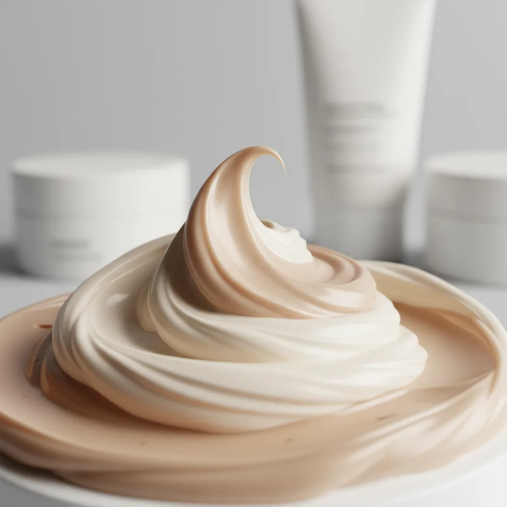 Textura suave e cremosa de um produto cosmético em tom neutro