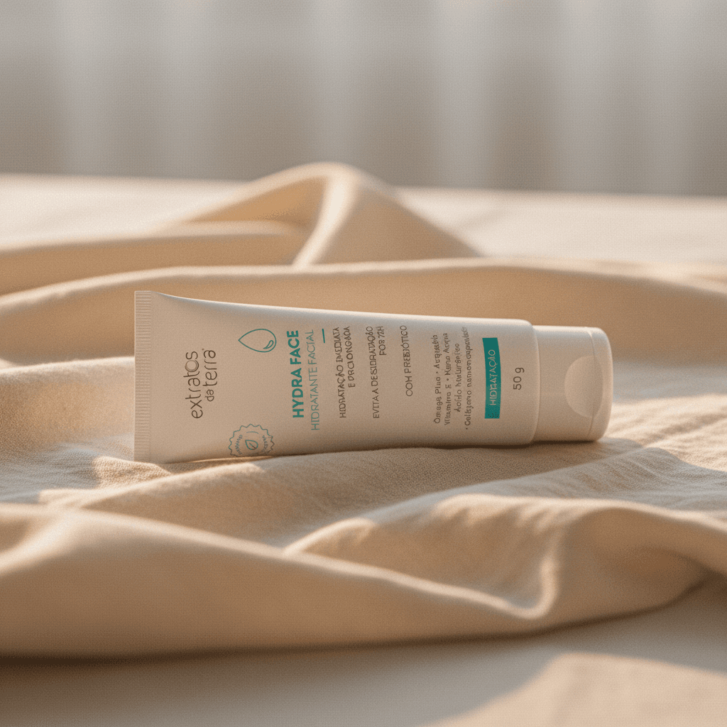 Hidratante Facial Hydra Face 50g - Extratos Da Terra, sobre linho